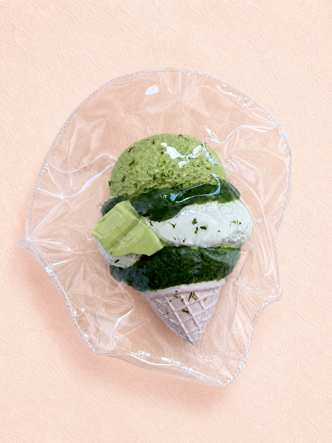 Matcha Ice Cream Squishy, Waffle Cone Dessert Squeeze Toy Soft Stress Relief Fidget Toy