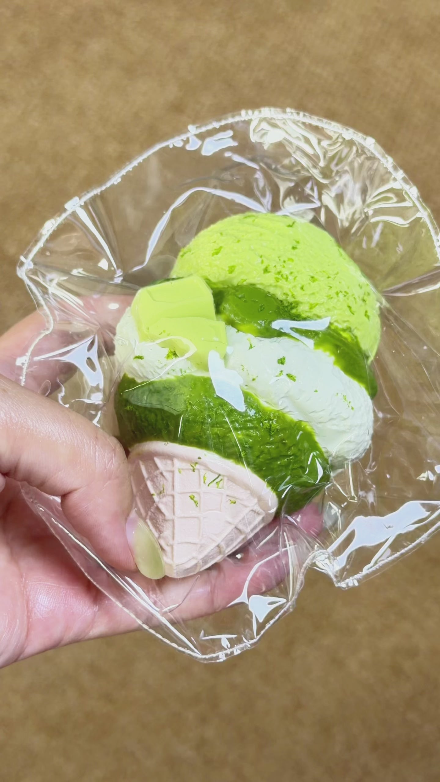 Matcha Ice Cream Squishy, Waffle Cone Dessert Squeeze Toy Soft Stress Relief Fidget Toy