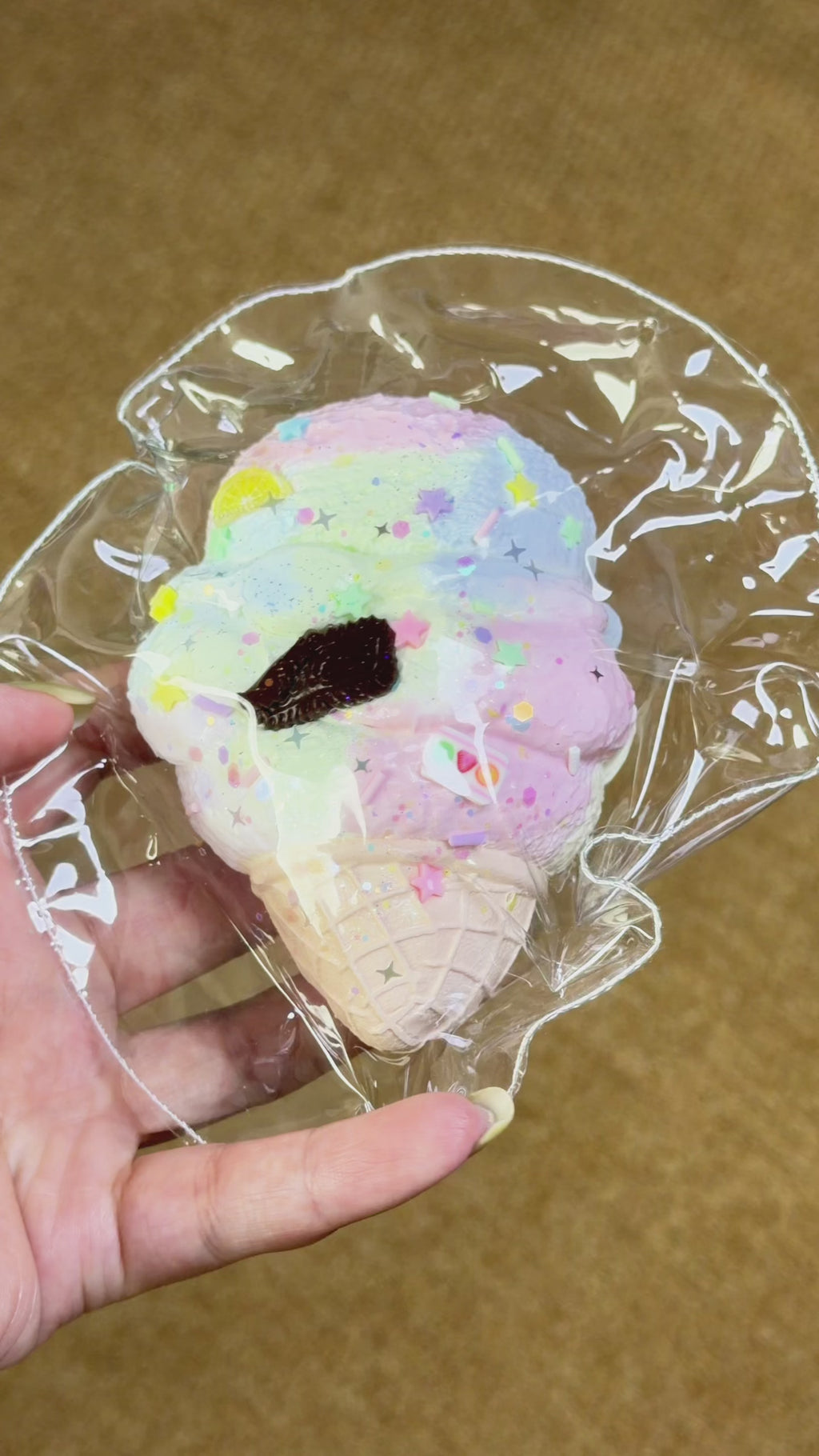 Rainbow Ice Cream Squishy, Pastel Waffle Cone Dessert Squeeze Toy Soft Stress Relief Fidget Toy