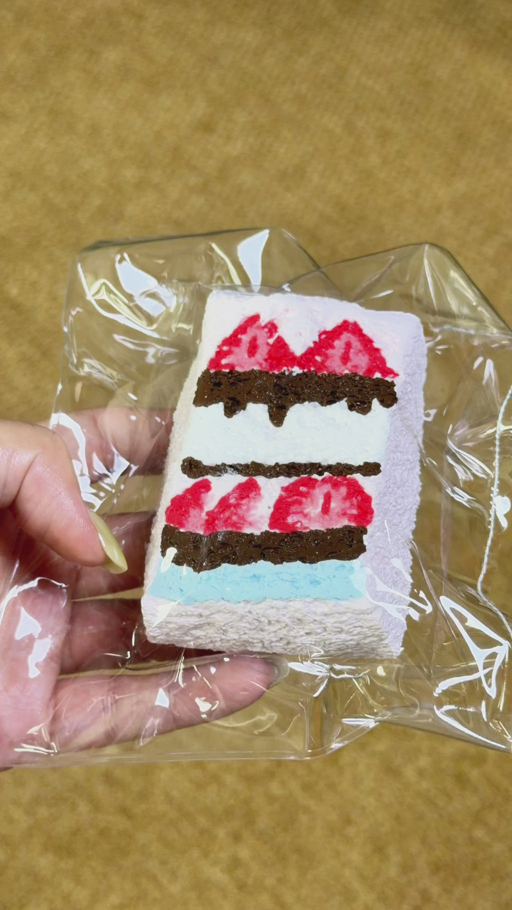 Hand-Drawn Strawberry Cake Squishy, Cute Painted Dessert Squeeze Toy Soft Stress Relief Fidget Toy