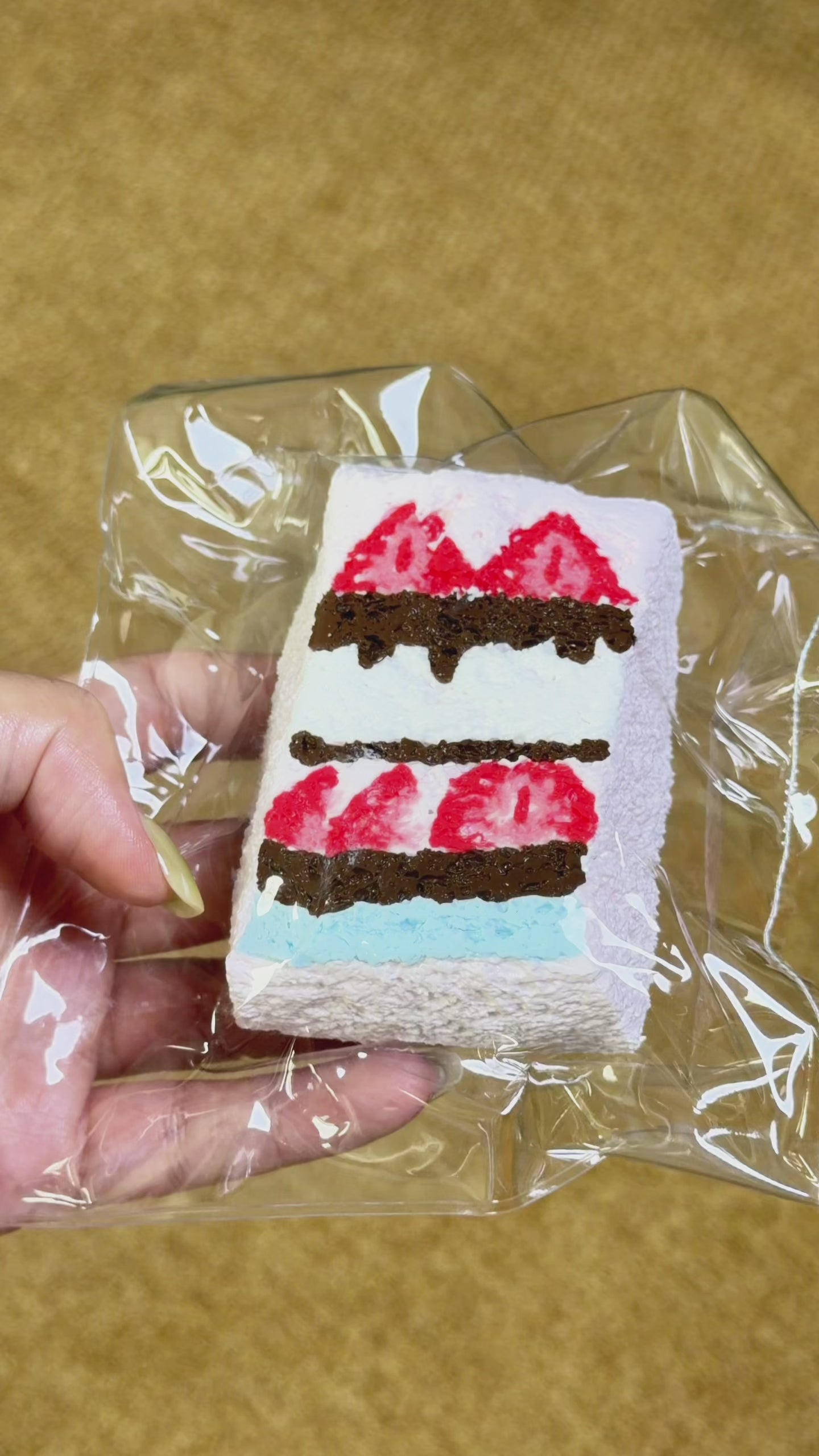 Hand-Drawn Strawberry Cake Squishy, Cute Painted Dessert Squeeze Toy Soft Stress Relief Fidget Toy